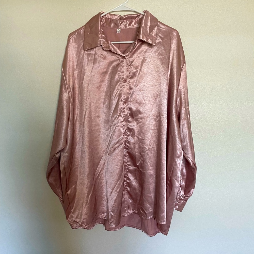 Oversized Vibrant Rose Gold Button Up